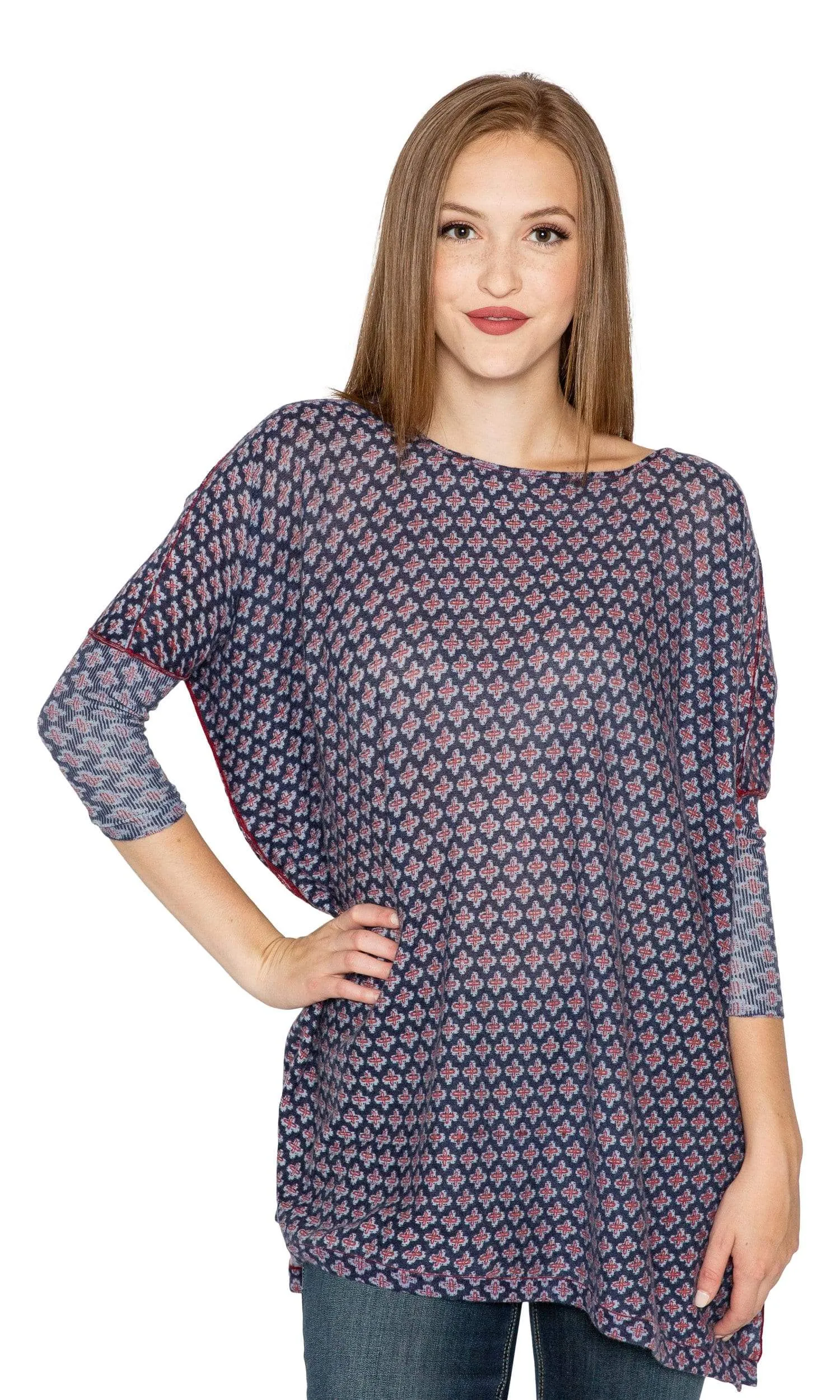 Knitwit Floaty Tunic Light Cashmere - Navy Denim Cross