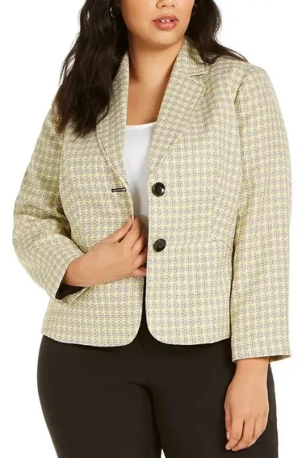 Le Suit Two Button Notch Collar Plaid Tweed-Jacket Pants Suit (Plus Size)