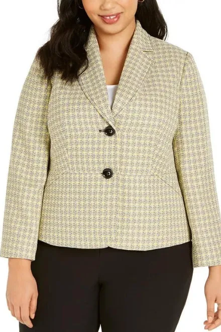 Le Suit Two Button Notch Collar Plaid Tweed-Jacket Pants Suit (Plus Size)