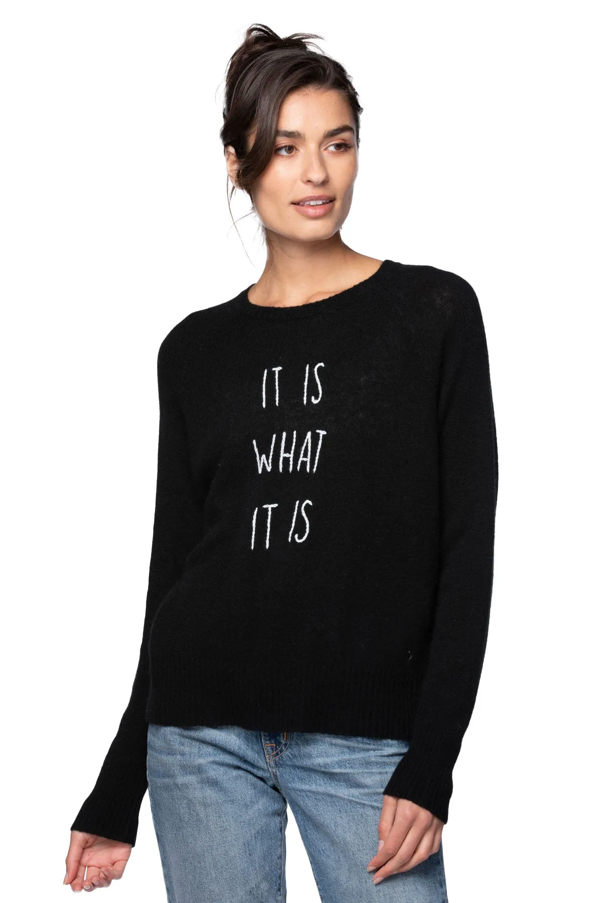 Life is Good | Cashmere Crewneck | It Is What It Is Embroidery Sweater