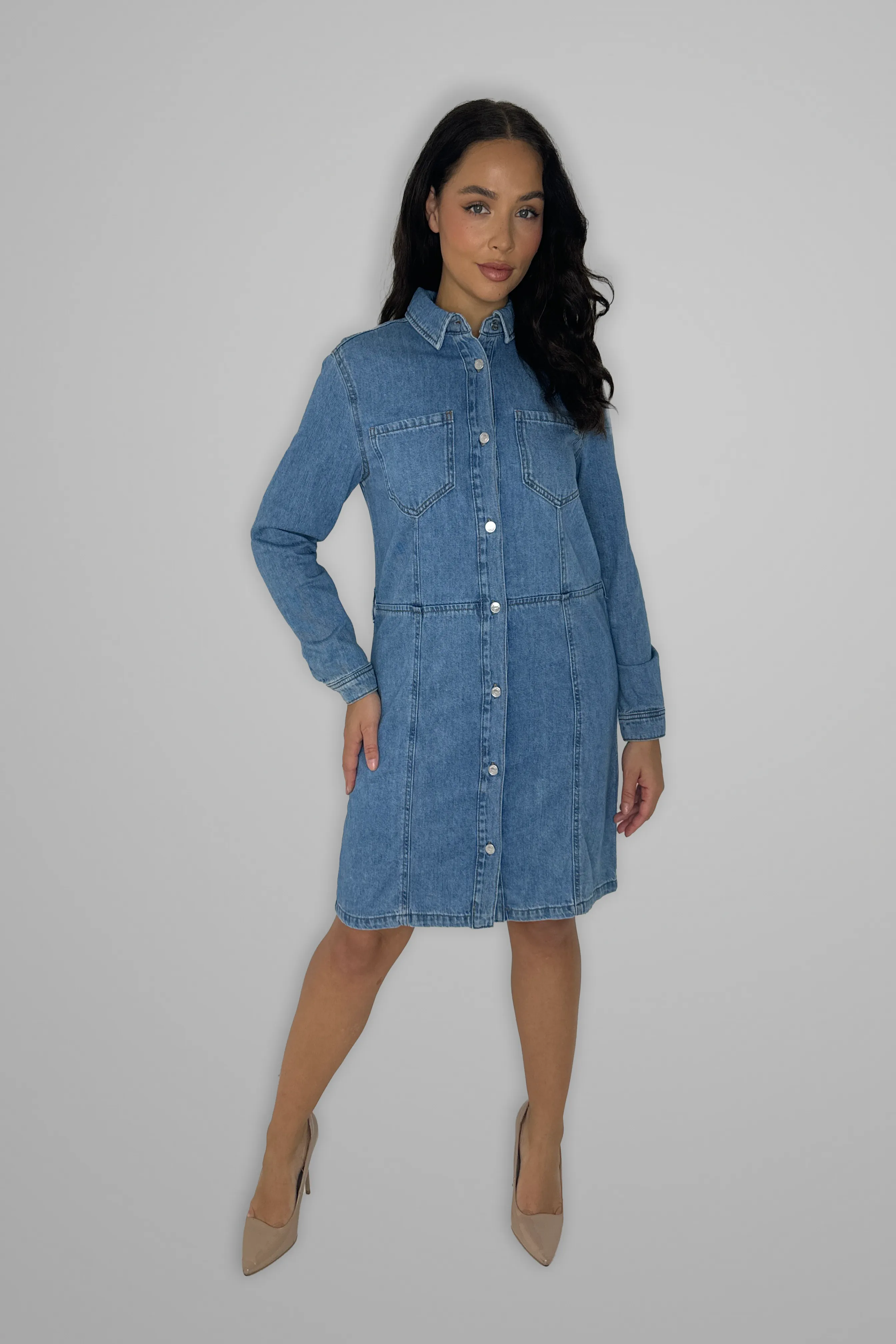 Long Sleeve Button Down Thick Denim Dress