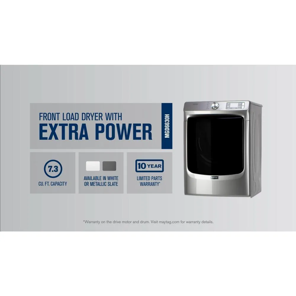 Maytag MGD6630HW Front Load Gas Dryer with Extra Power and Quick Dry Cycle - 7.3 cu. ft.