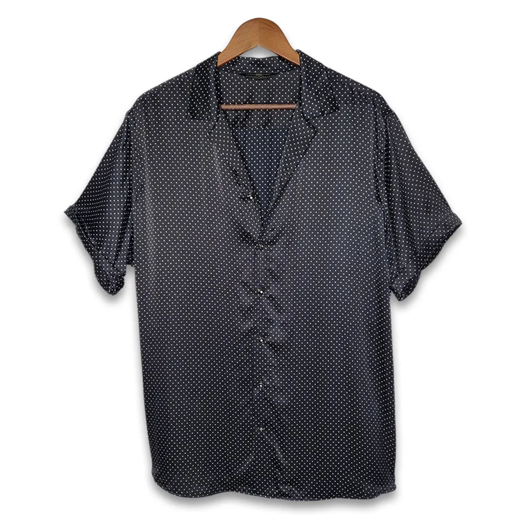 Mens Black Dotted Short Sleeve Silk Shirt