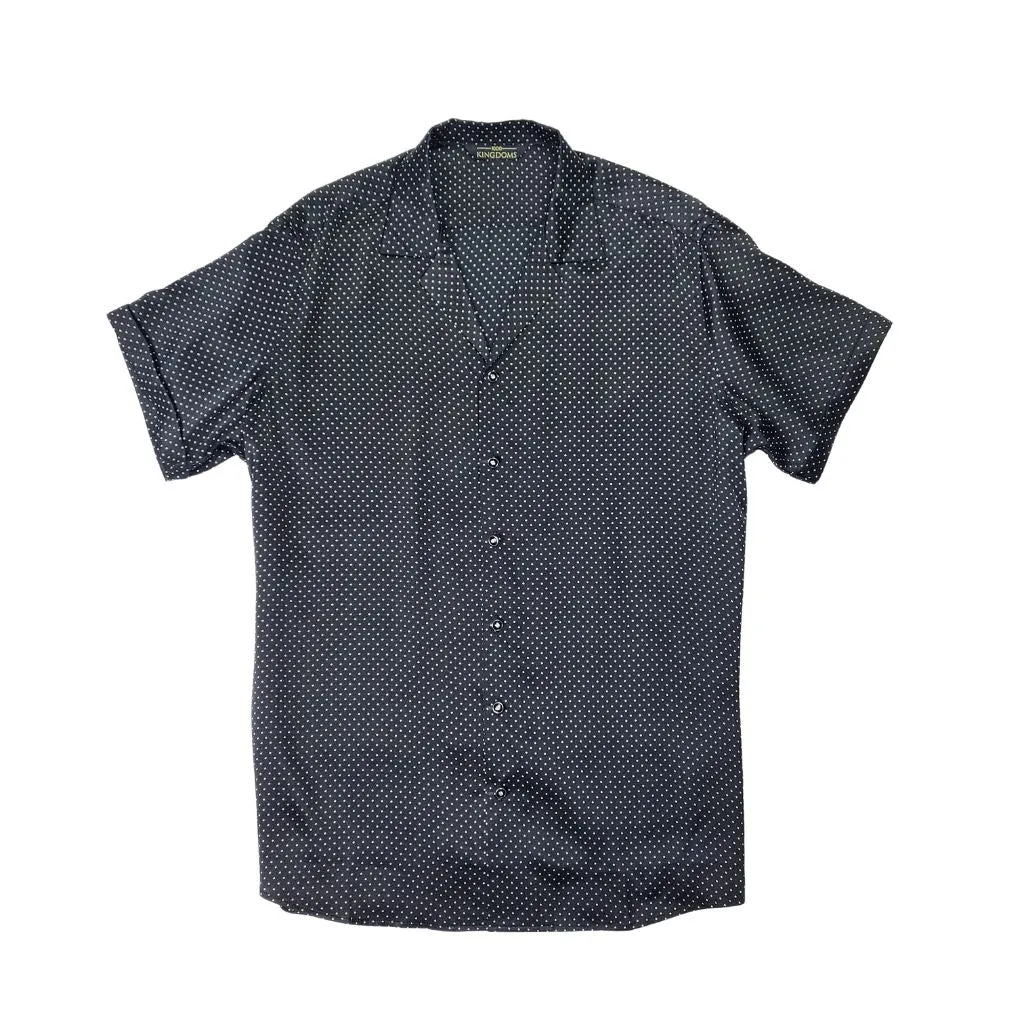 Mens Black Dotted Short Sleeve Silk Shirt