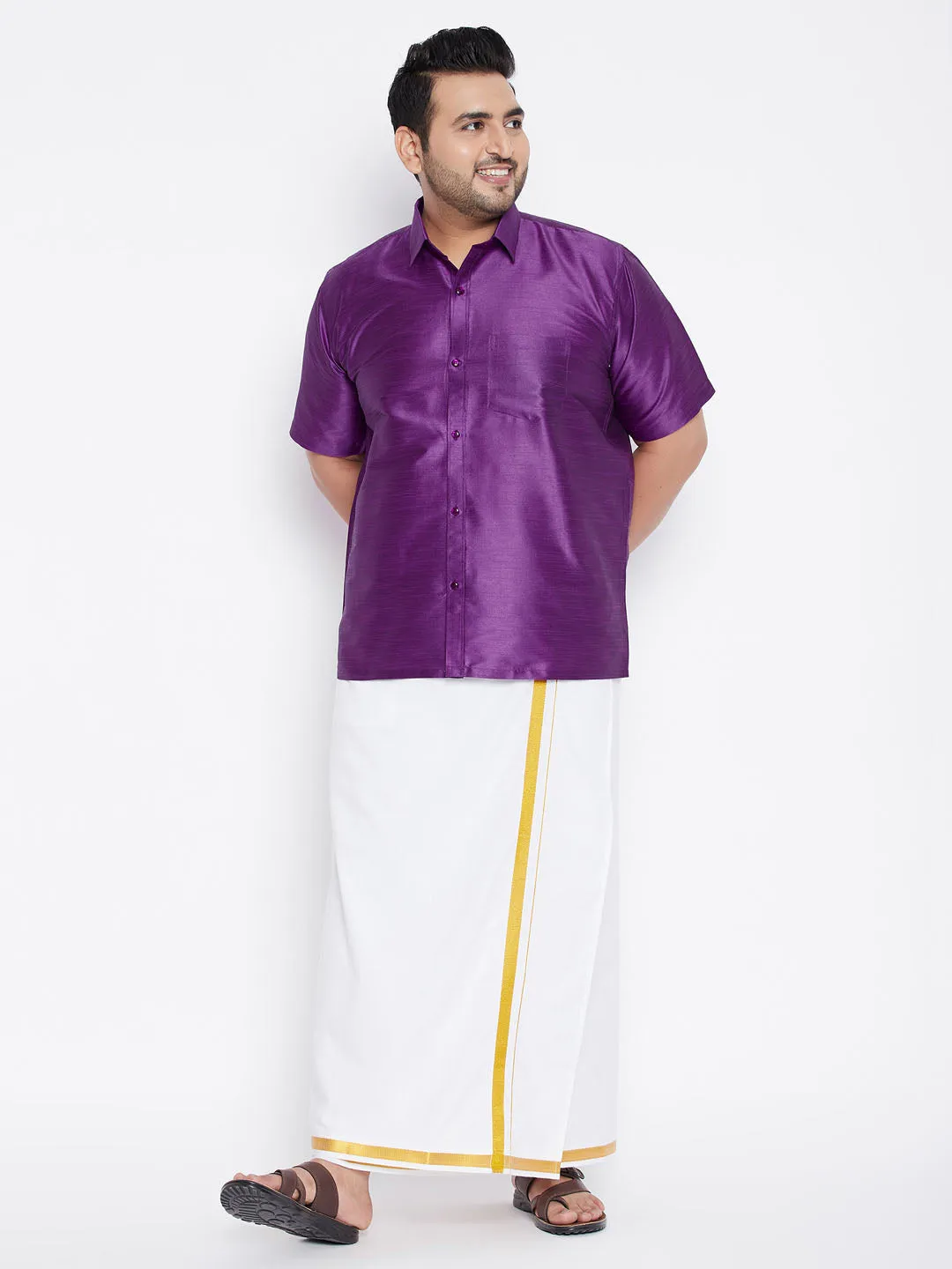 Men's Plus Purple Silk Blend Ethnic Shirt - Vastramay