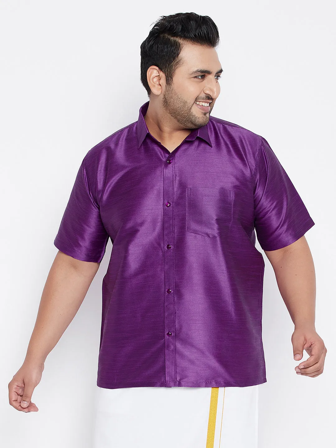 Men's Plus Purple Silk Blend Ethnic Shirt - Vastramay