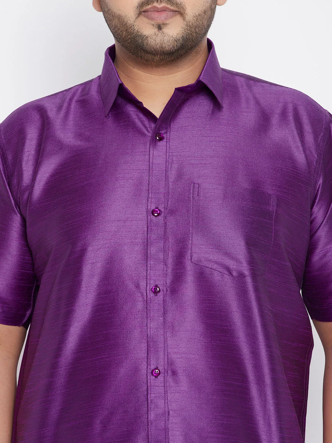 Men's Plus Purple Silk Blend Ethnic Shirt - Vastramay