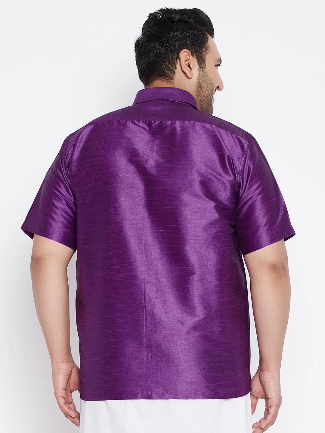 Men's Plus Purple Silk Blend Ethnic Shirt - Vastramay