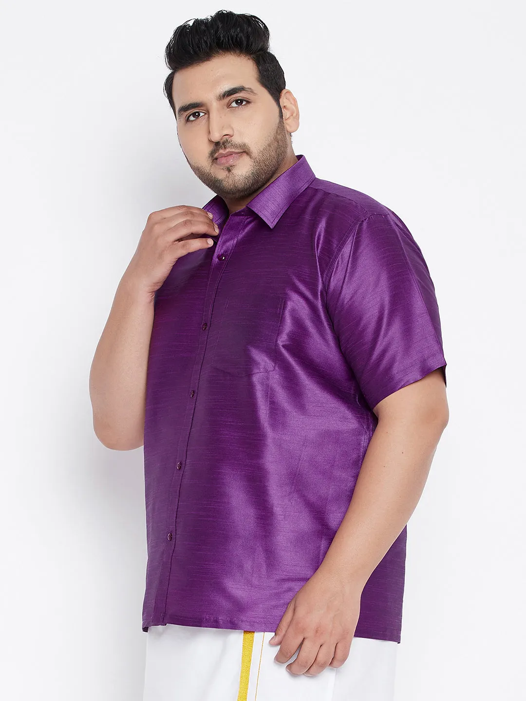 Men's Plus Purple Silk Blend Ethnic Shirt - Vastramay