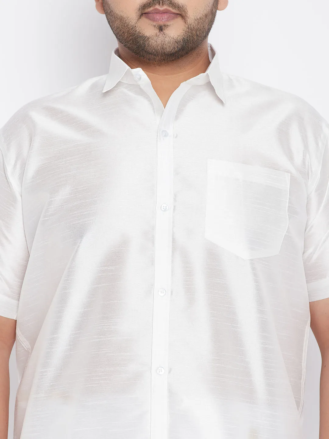 Men's Plus White Silk Blend Ethnic Shirt - Vastramay