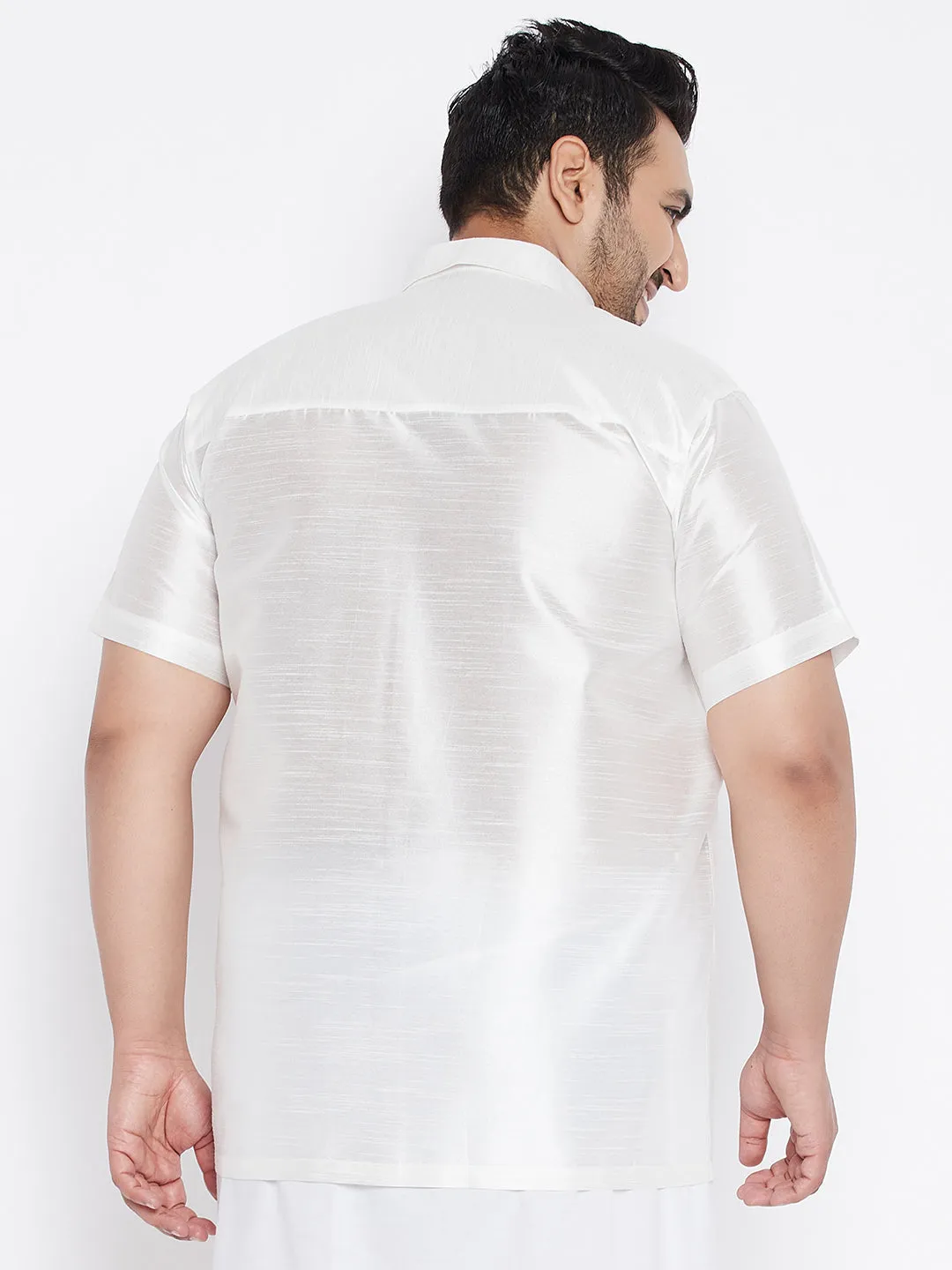 Men's Plus White Silk Blend Ethnic Shirt - Vastramay