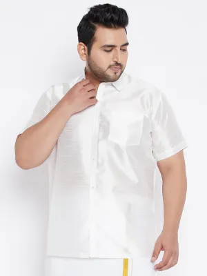 Men's Plus White Silk Blend Ethnic Shirt - Vastramay