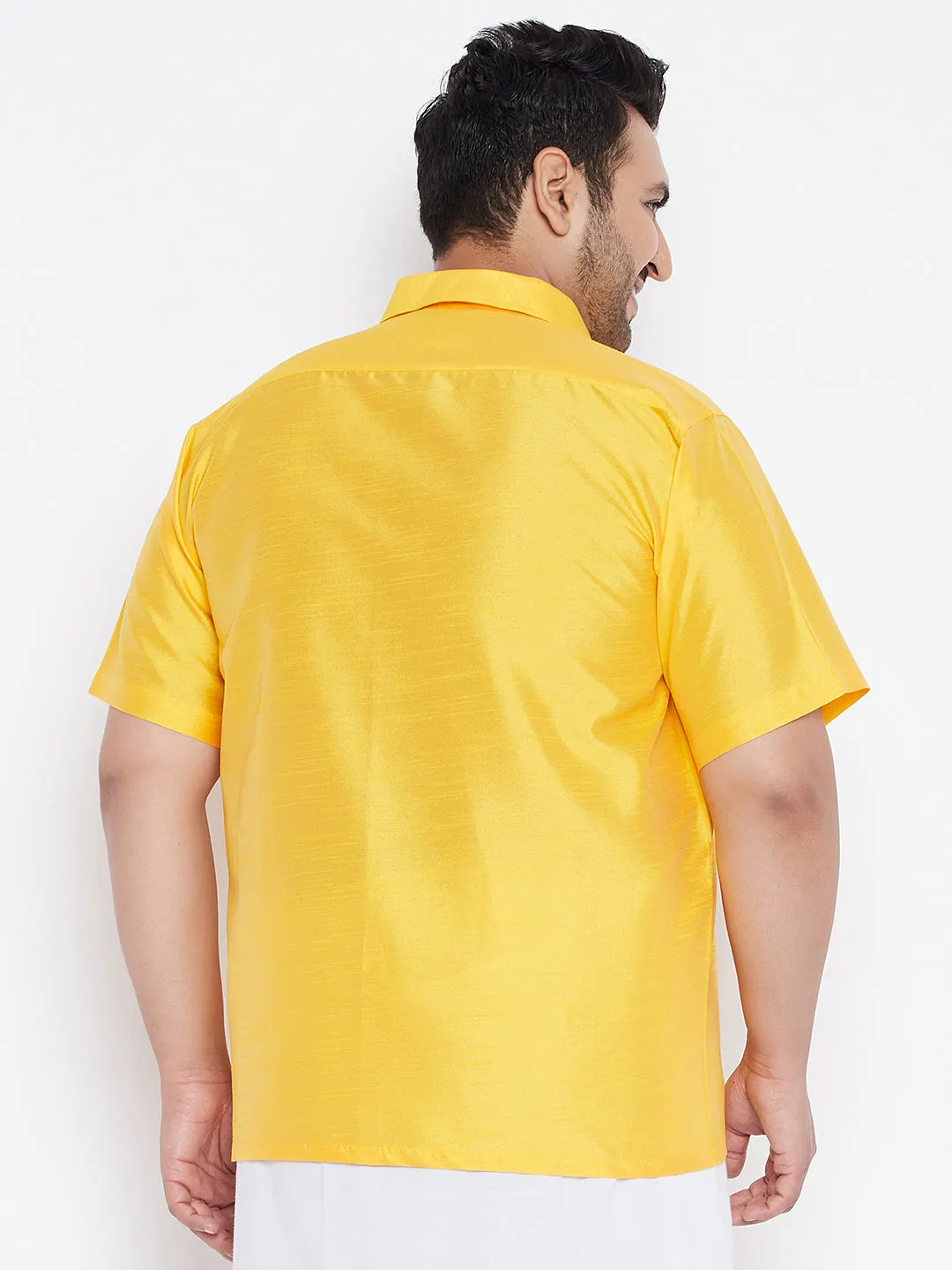 Men's Plus Yellow Silk Blend Ethnic Shirt - Vastramay