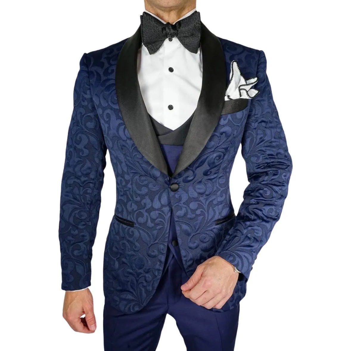 Navy Blue & Black Paisley Dinner Jacket