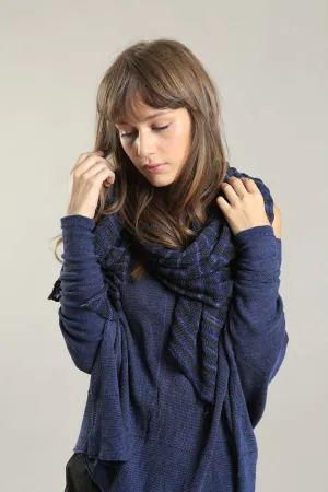 Navy Blue Charcoal boat neck Oversize knitted shirt with Long Sleeves