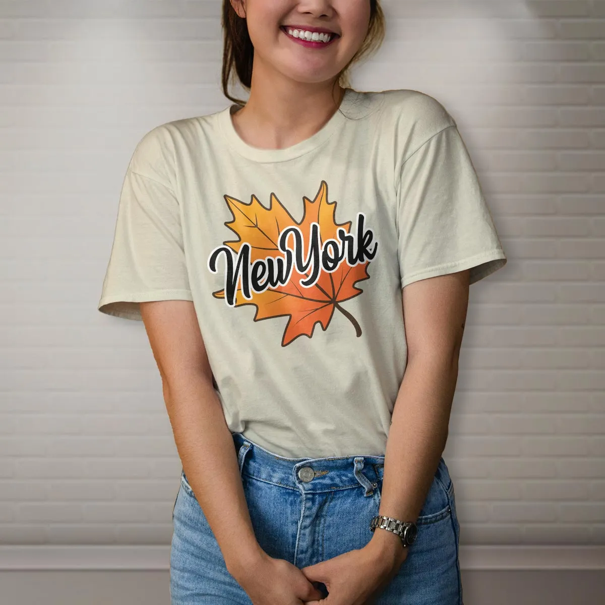 New York Autumn Leaf T-Shirt Adult Unisex, 100% Cotton, S-XXL, New England Tshirts