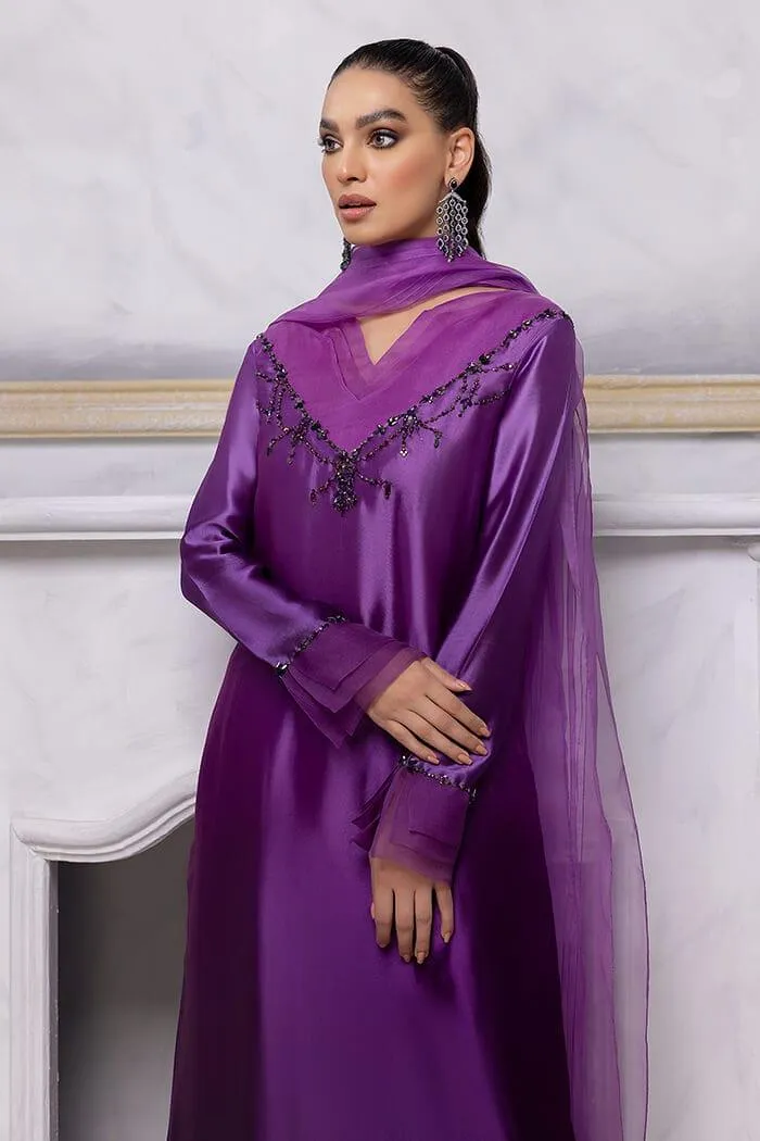 Nilofer Shahid - Lilac Affinity  - Khushiyon Kay Maukay Collection - Embroidered Net Lace kaftan - 1 Piece