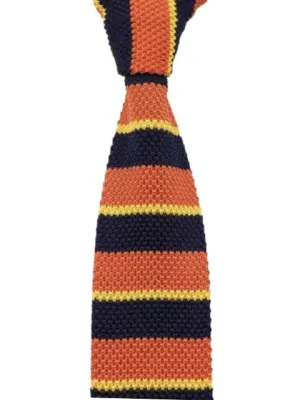 Orange Brown Yellow Striped Knit Tie