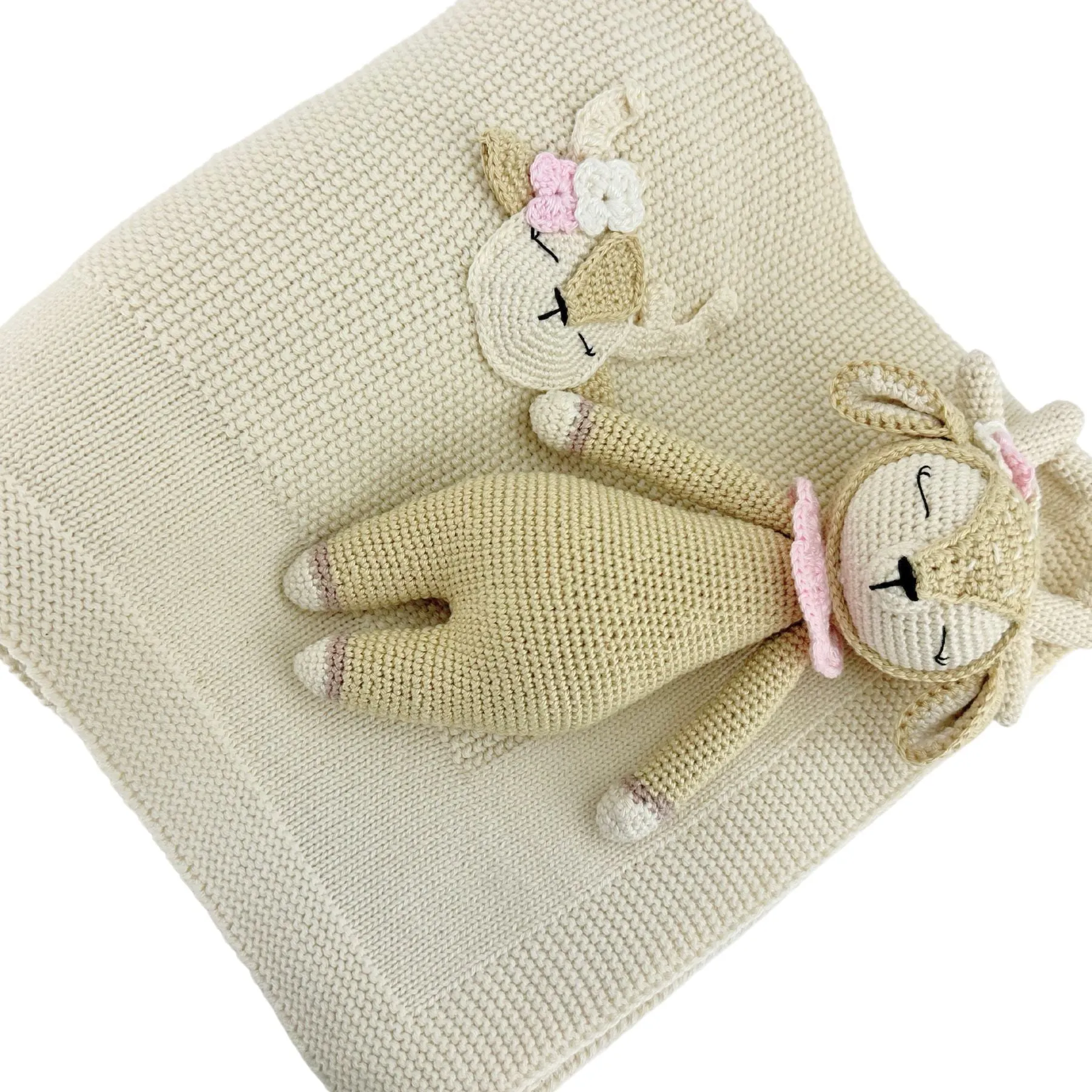 Organic Cotton Knitted Blanket   Crochet Toy Set