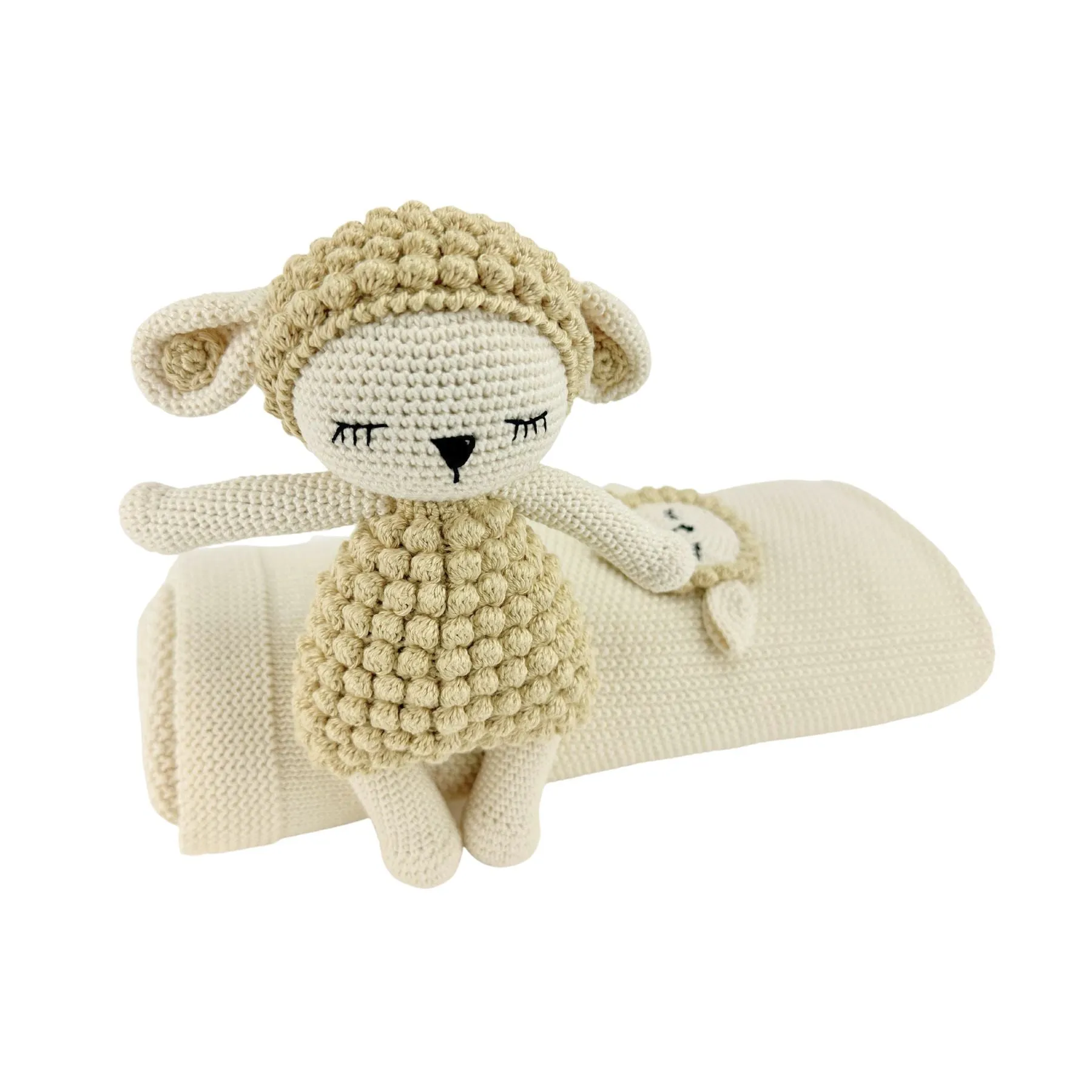 Organic Cotton Knitted Blanket   Crochet Toy Set