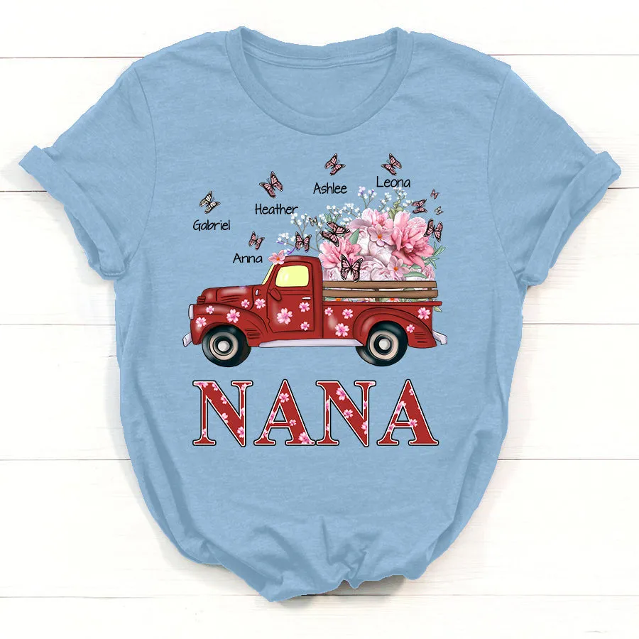 Personalized Nana Red Truck Flowers with Grandkid Names, Gift for Grandma