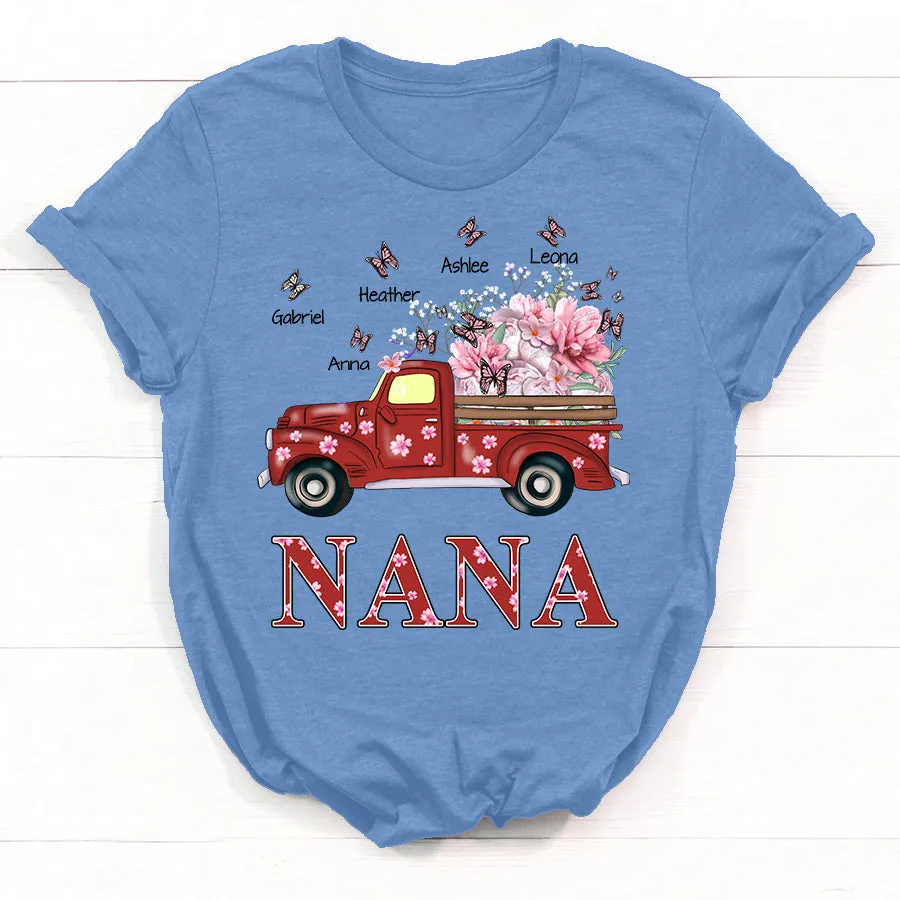 Personalized Nana Red Truck Flowers with Grandkid Names, Gift for Grandma