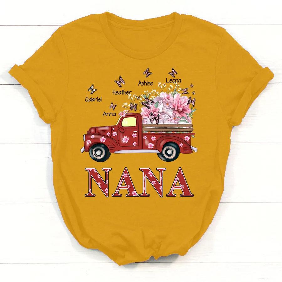 Personalized Nana Red Truck Flowers with Grandkid Names, Gift for Grandma