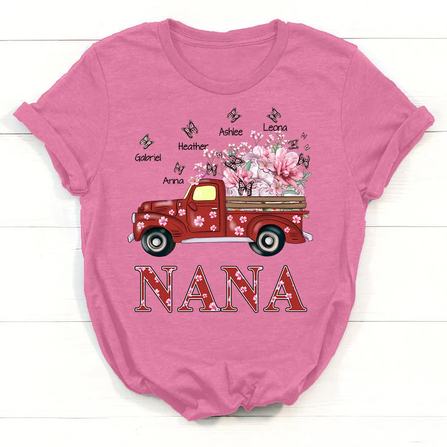 Personalized Nana Red Truck Flowers with Grandkid Names, Gift for Grandma