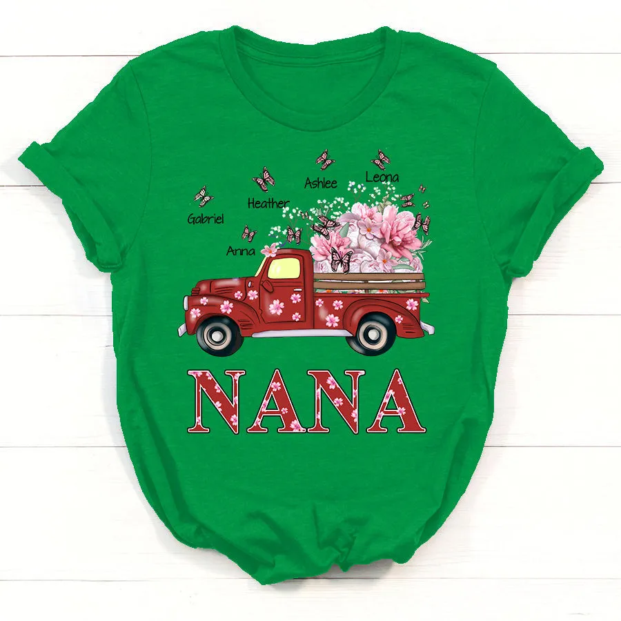 Personalized Nana Red Truck Flowers with Grandkid Names, Gift for Grandma