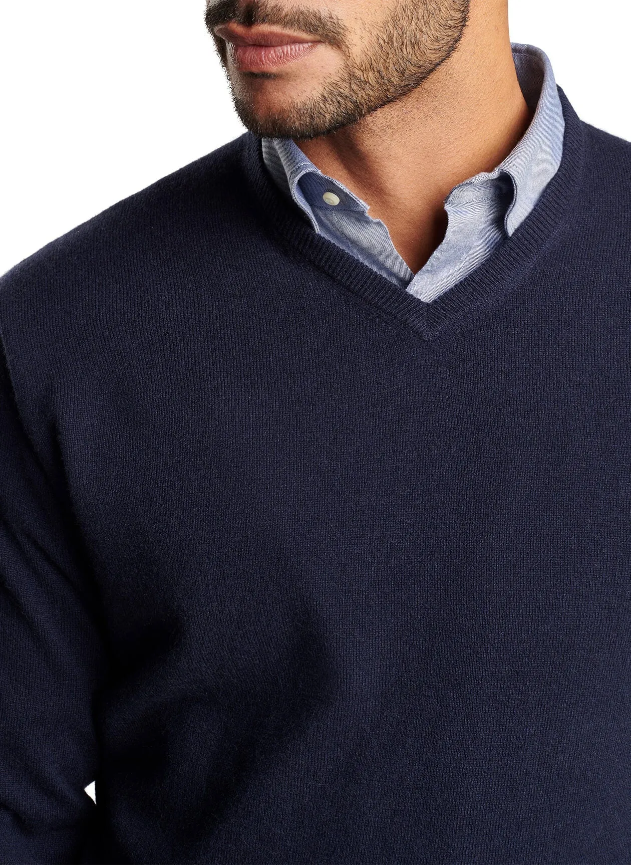 Peter Millar Crown Heritage Cashmere Custom V-Neck Sweaters, Navy