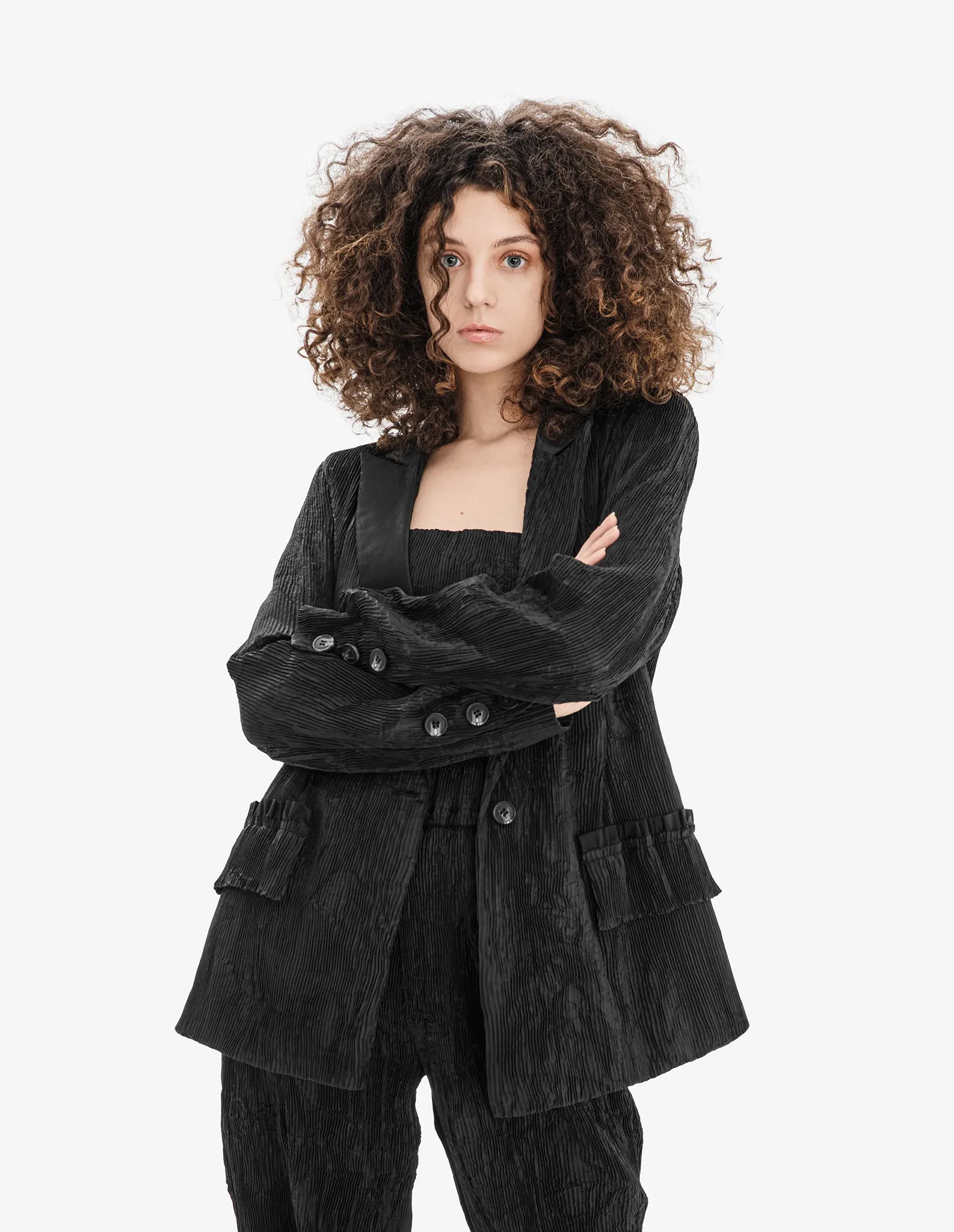 Pleated-Texture Blazer