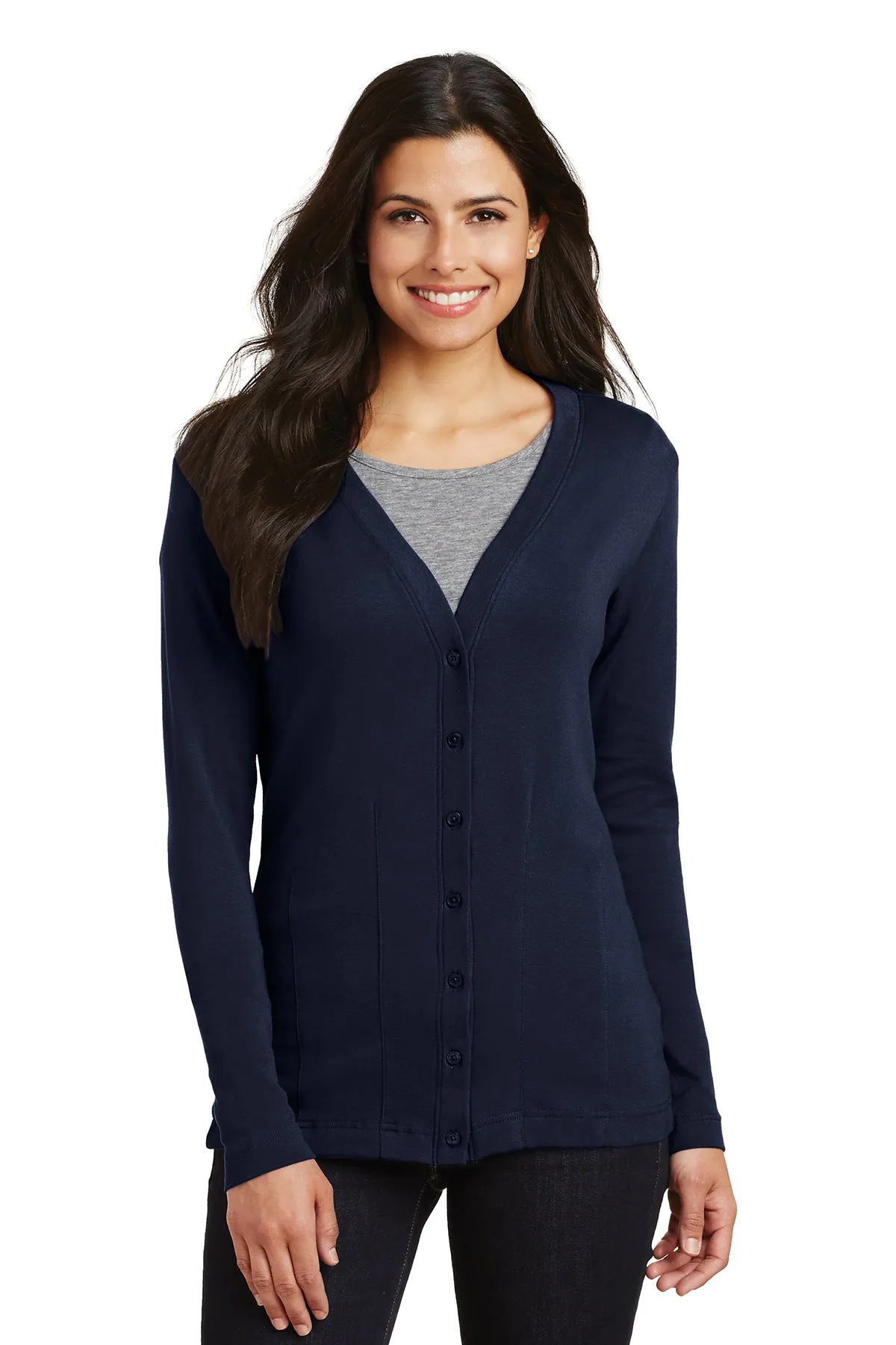 Port Authority Ladies Modern Stretch Customized Cotton Cardigans, True Navy