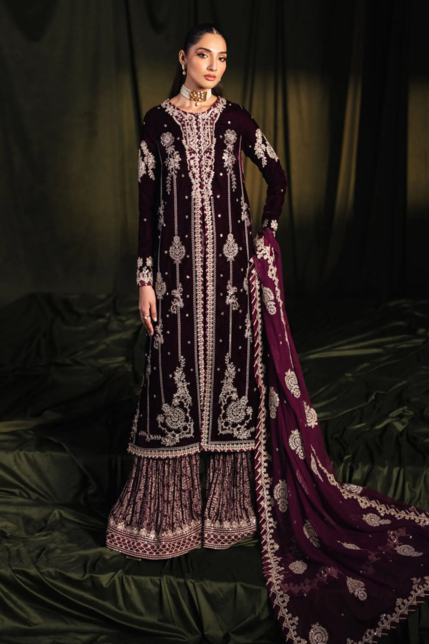 Qalamkar Unstitched 3 Piece Velvet Edit Collection'2024-BK-01-Amani