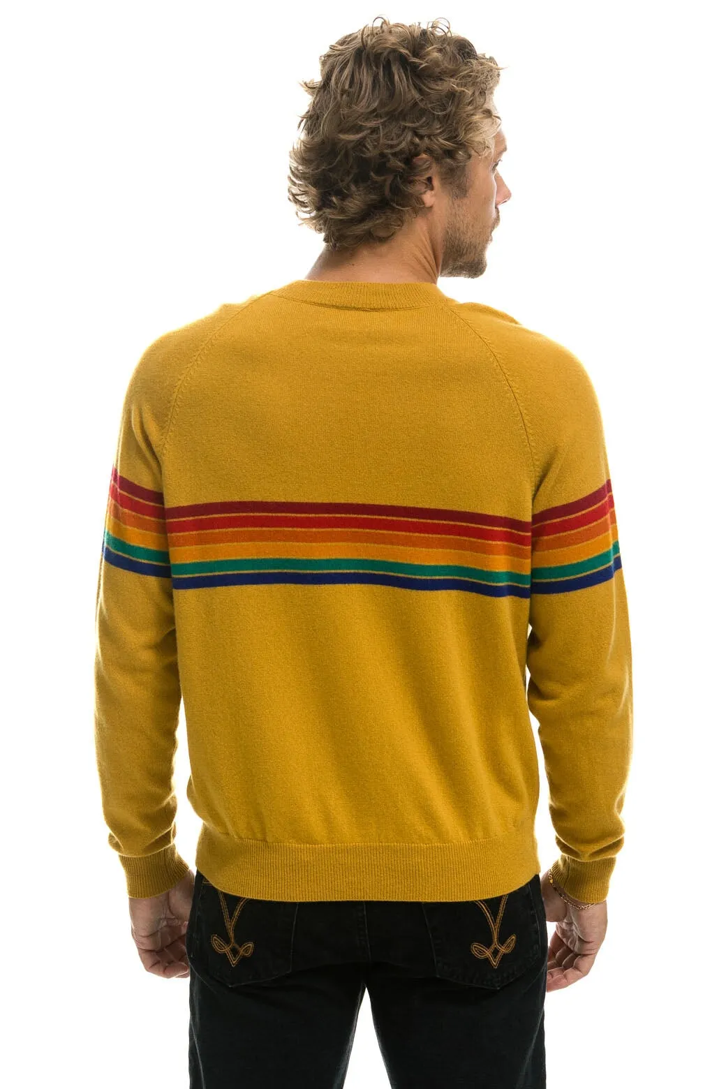 RAINBOW STRIPE 6 UNISEX LIGHT CASHMERE SWEATER - HARVEST