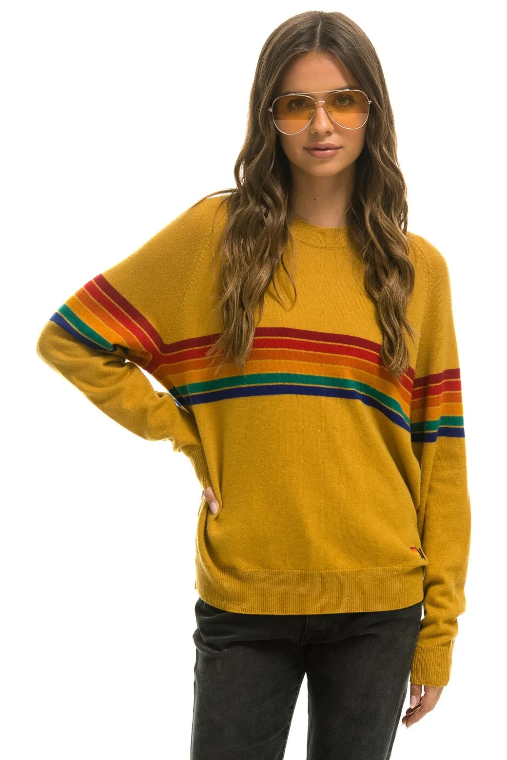 RAINBOW STRIPE 6 UNISEX LIGHT CASHMERE SWEATER - HARVEST