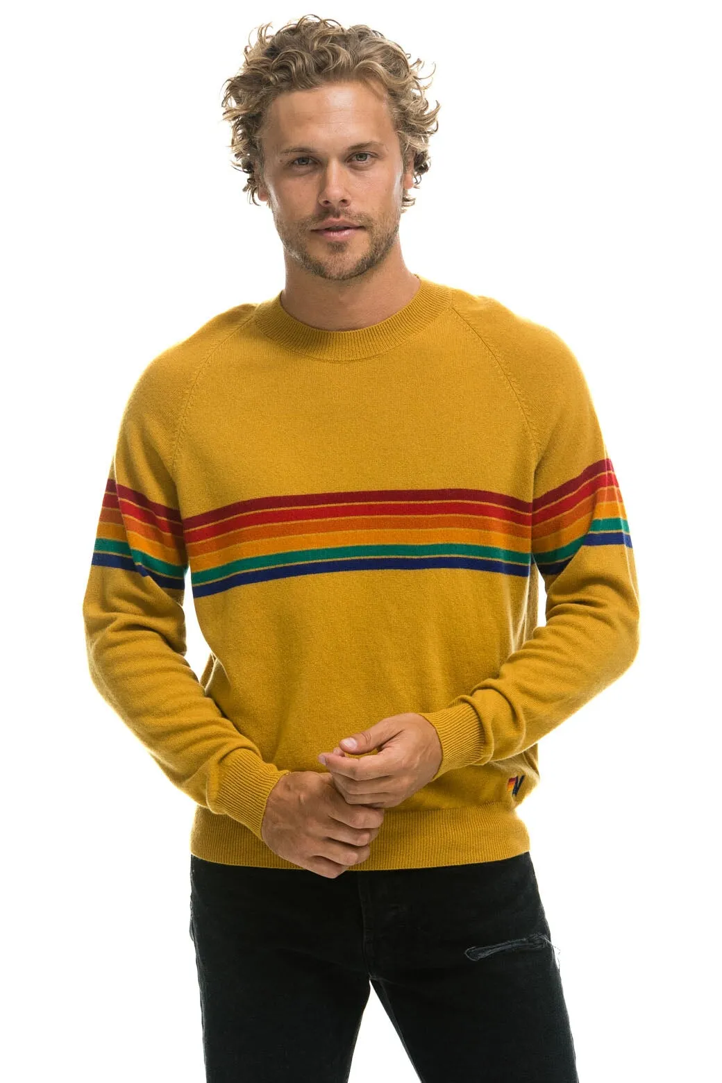 RAINBOW STRIPE 6 UNISEX LIGHT CASHMERE SWEATER - HARVEST