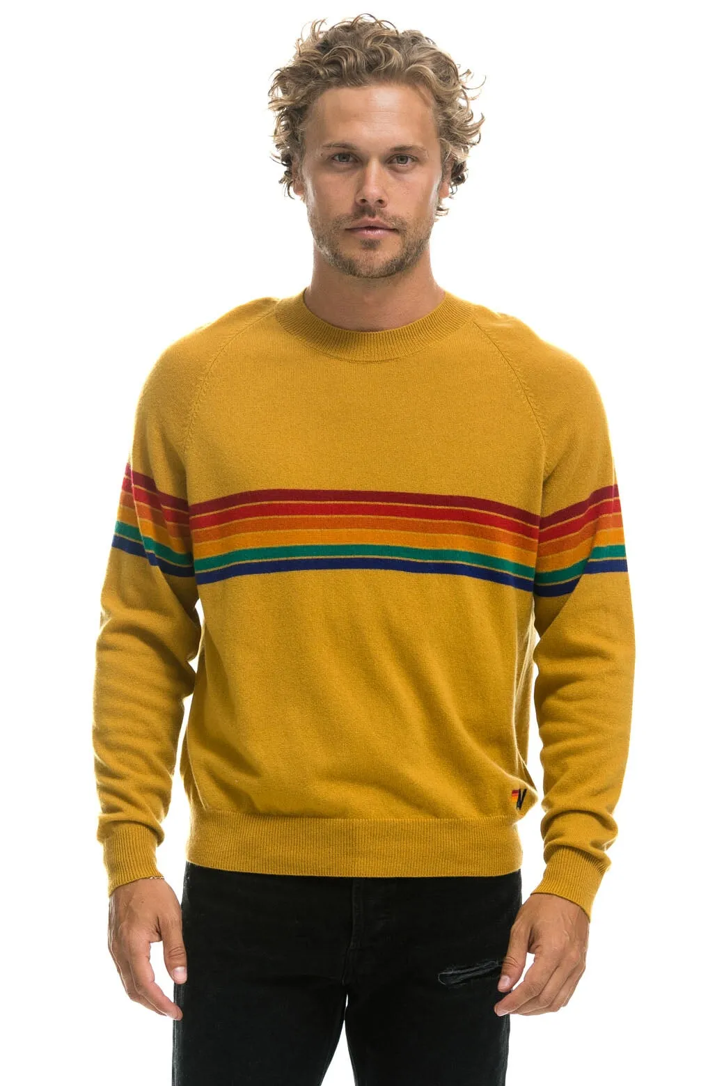 RAINBOW STRIPE 6 UNISEX LIGHT CASHMERE SWEATER - HARVEST