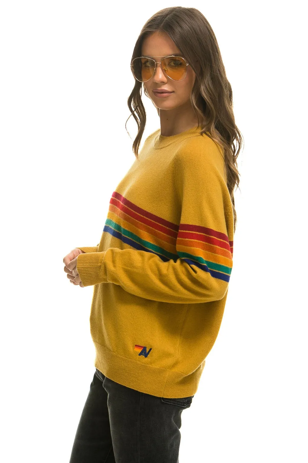 RAINBOW STRIPE 6 UNISEX LIGHT CASHMERE SWEATER - HARVEST