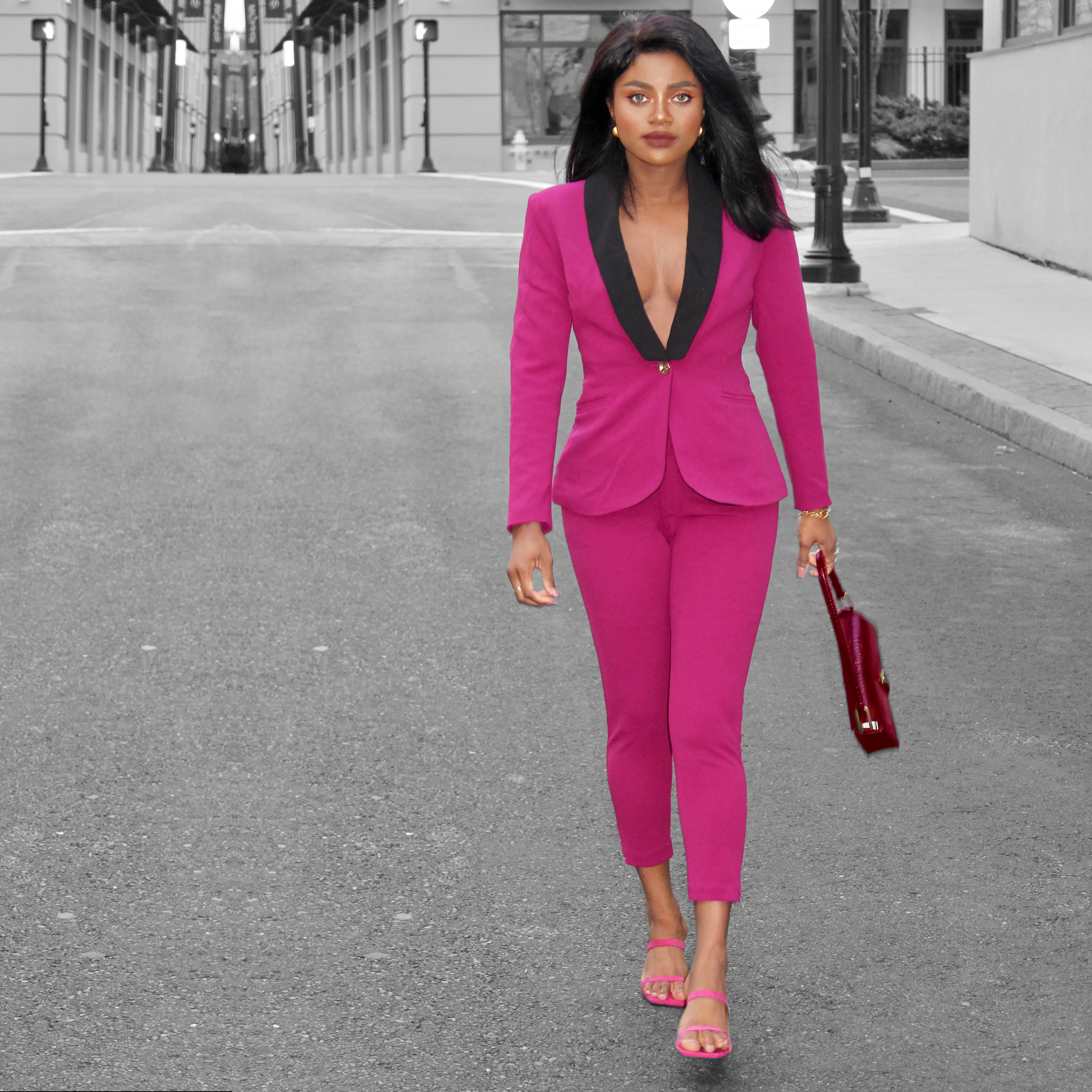 Rebellious Stretch Boss Blazer - Fuchsia