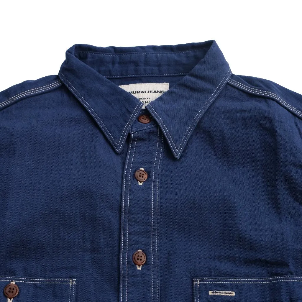 Samurai SJCBS24-HB Selvedge Herringbone Work Shirt (Ink Blue)