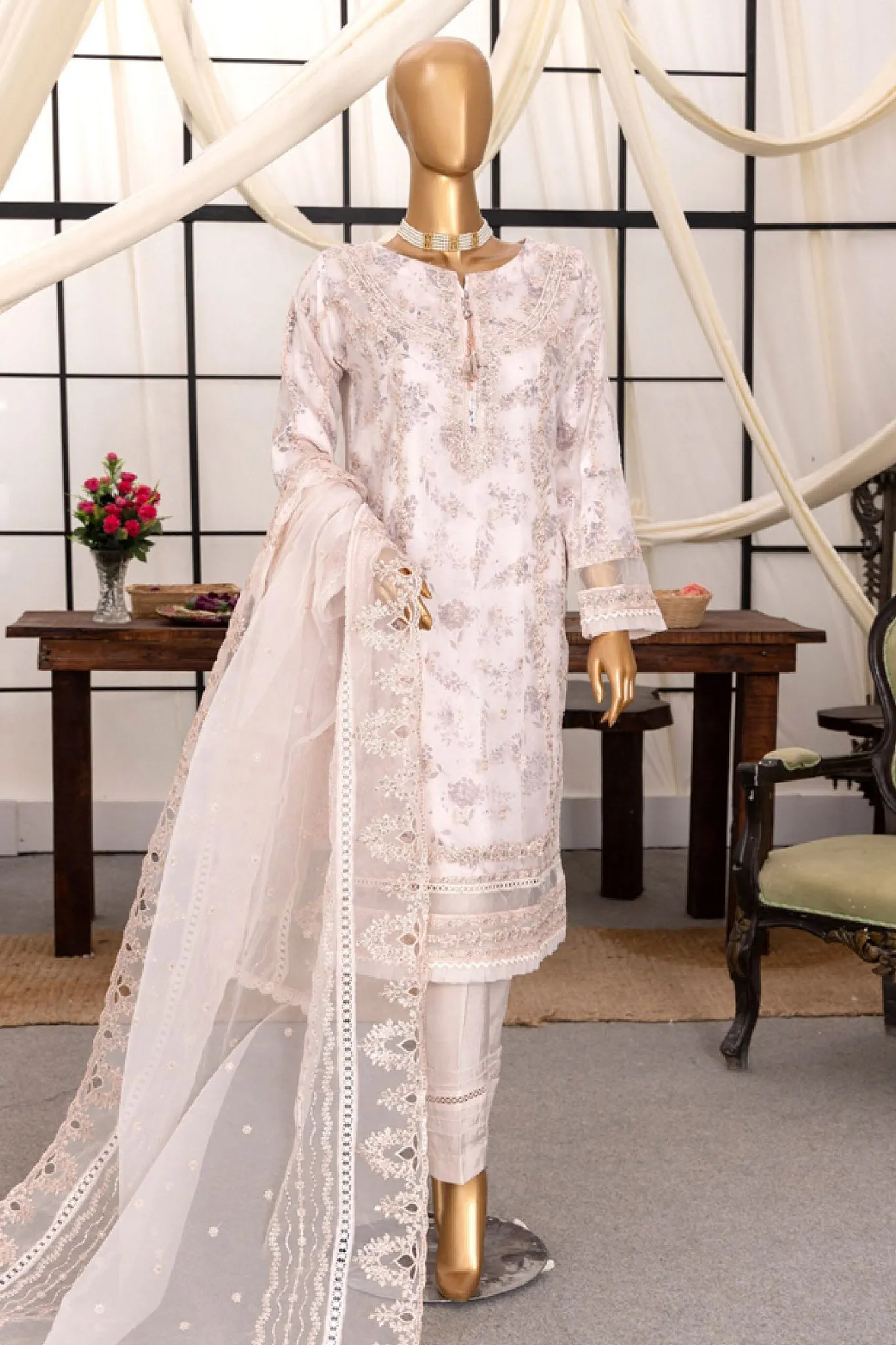 Shaahkaar By HZ Stitched 3 Piece Printed & Emb Formals Vol-03 Collection'2024-HZK-144-Pink