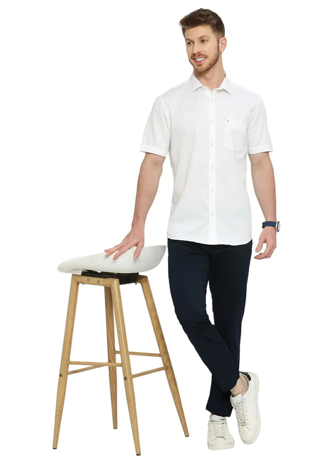 Slim Fit Cotton Polyester Cavalry Twill Halfsleeves Shirt