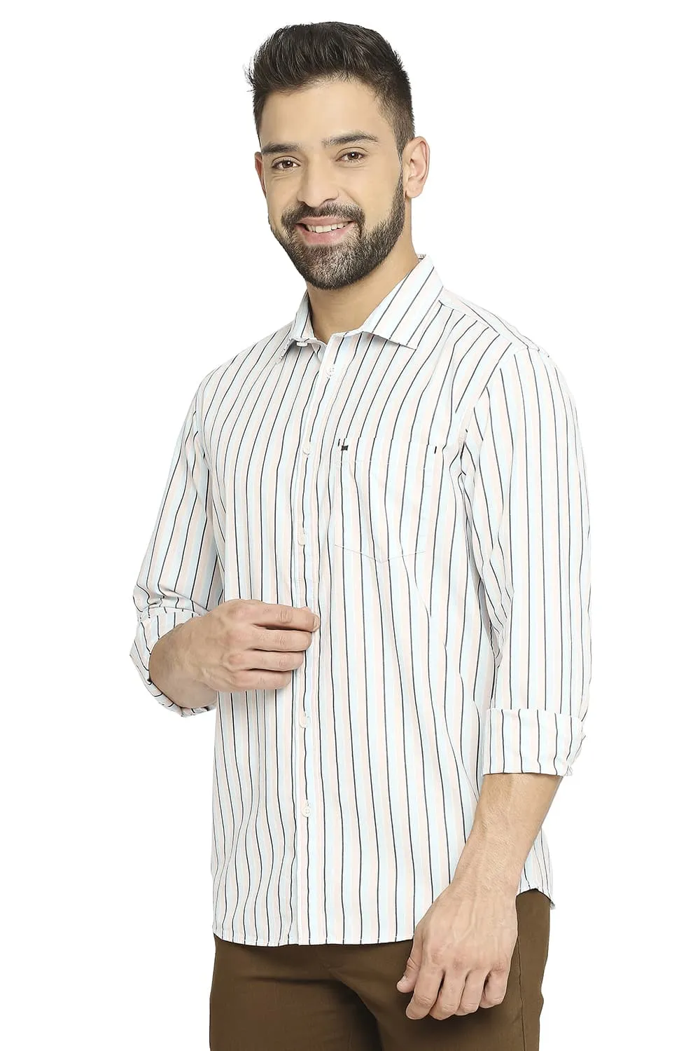 Slim Fit Cotton Polyester Stripe Shirt