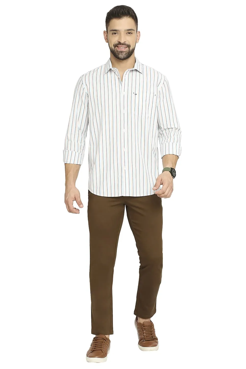 Slim Fit Cotton Polyester Stripe Shirt