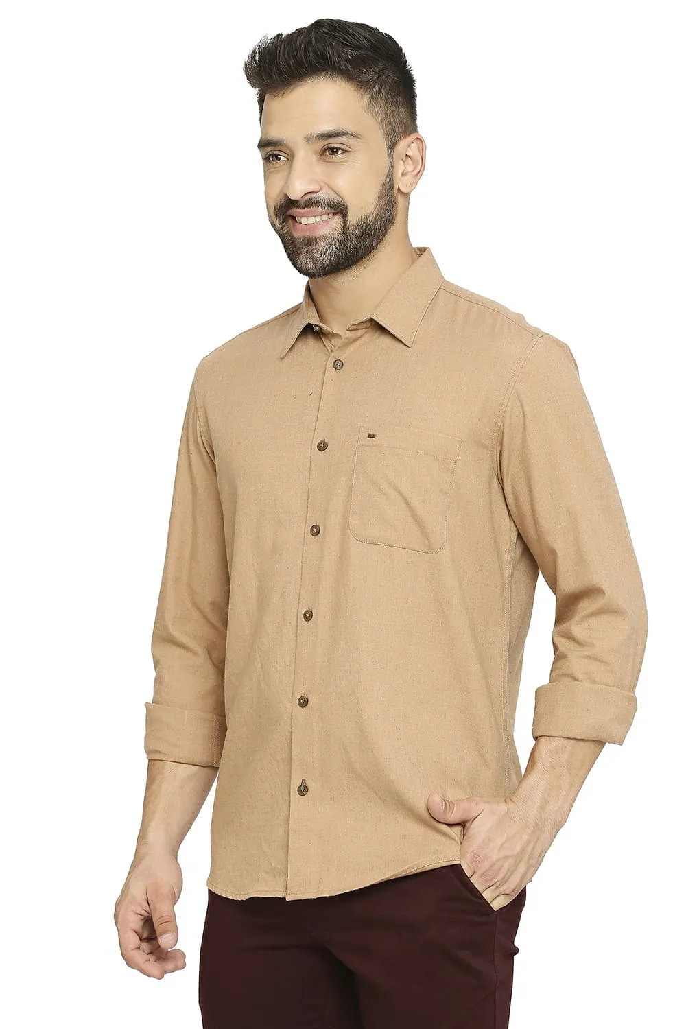 Slim Fit Polyester Cotton Lyocell Twill Shirt