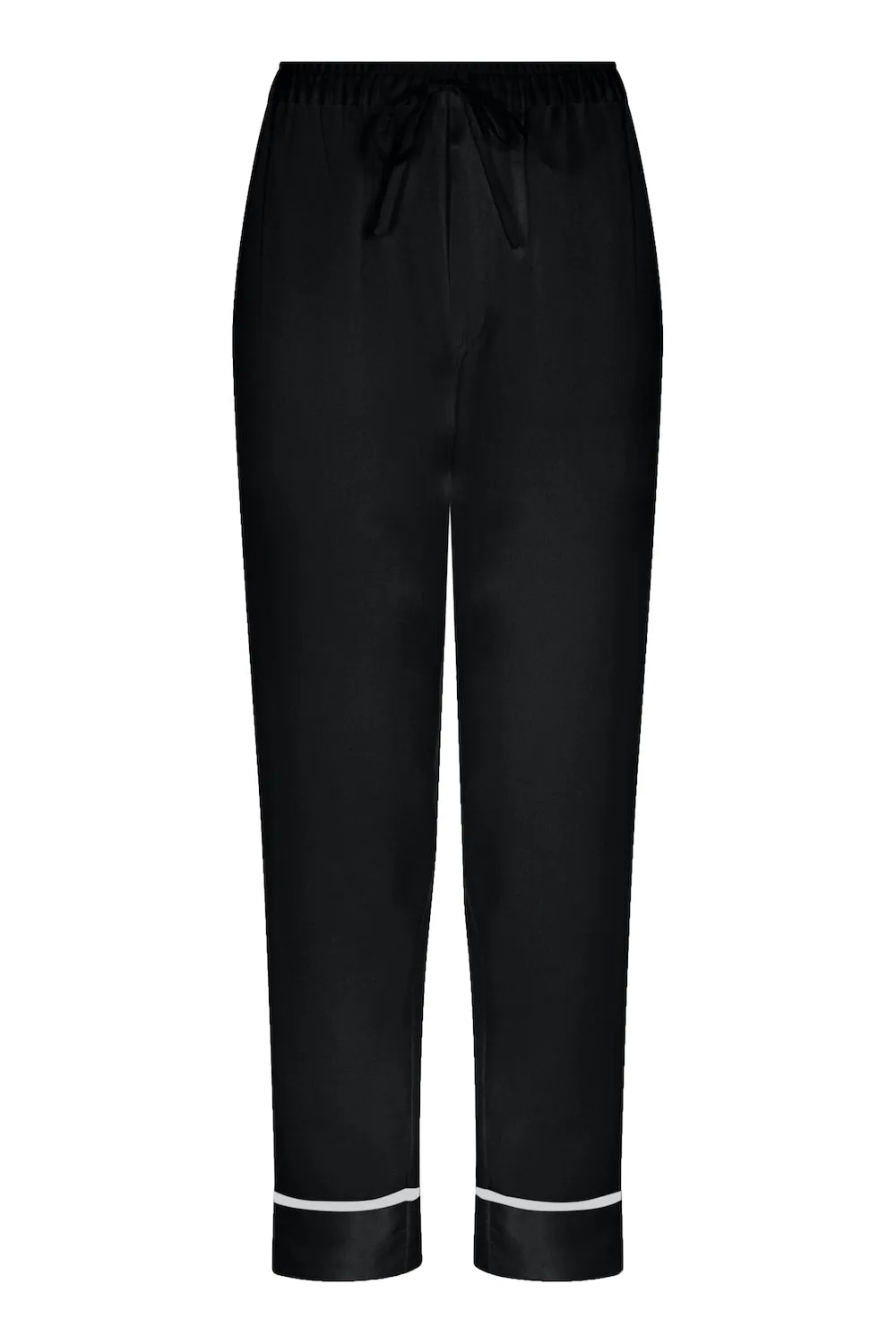 Sydney Cropped Pyjama Bottom Black Ecru Edged Silk