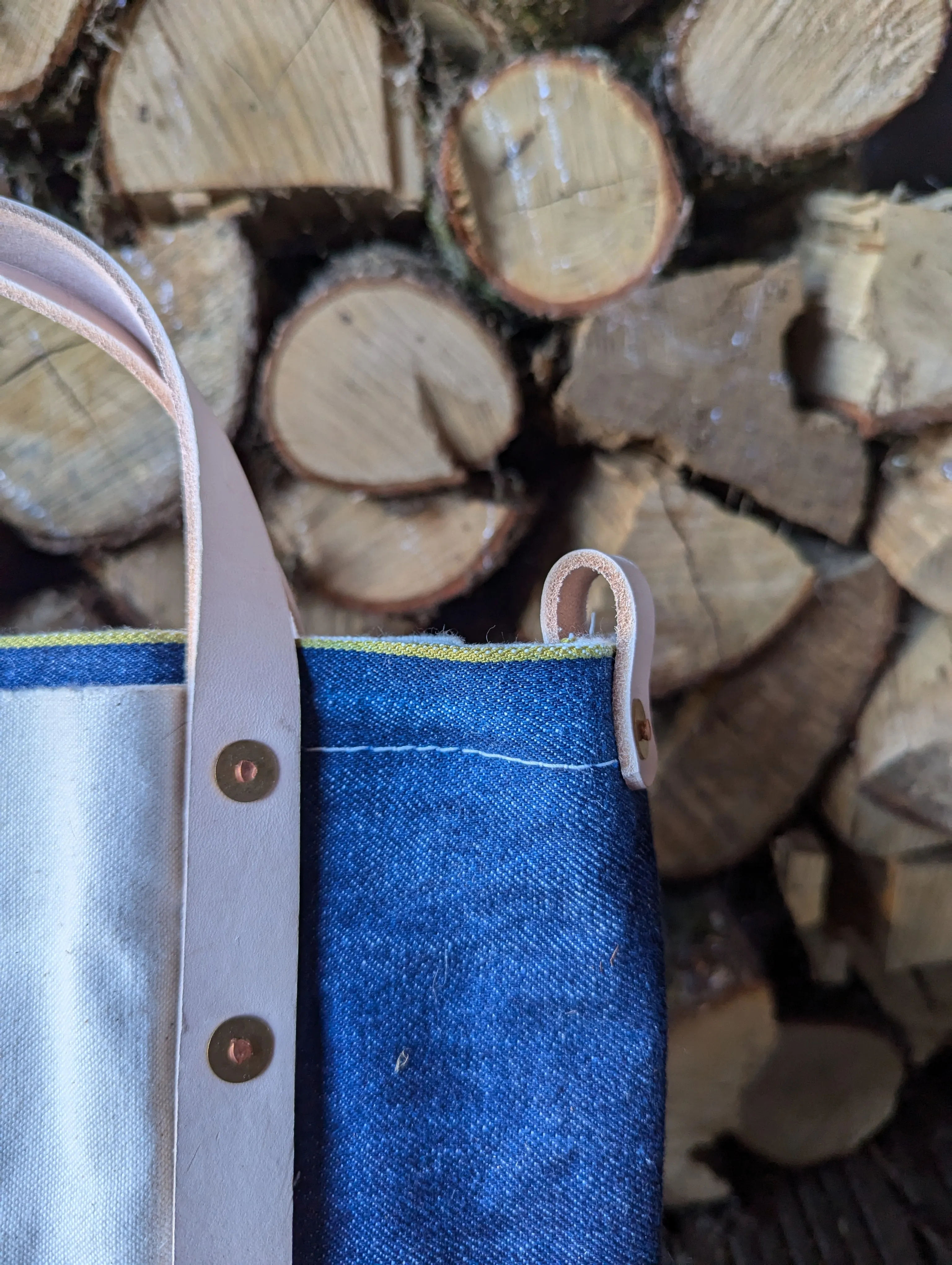 Tote bags, double-lined denim or canvas with leather handles