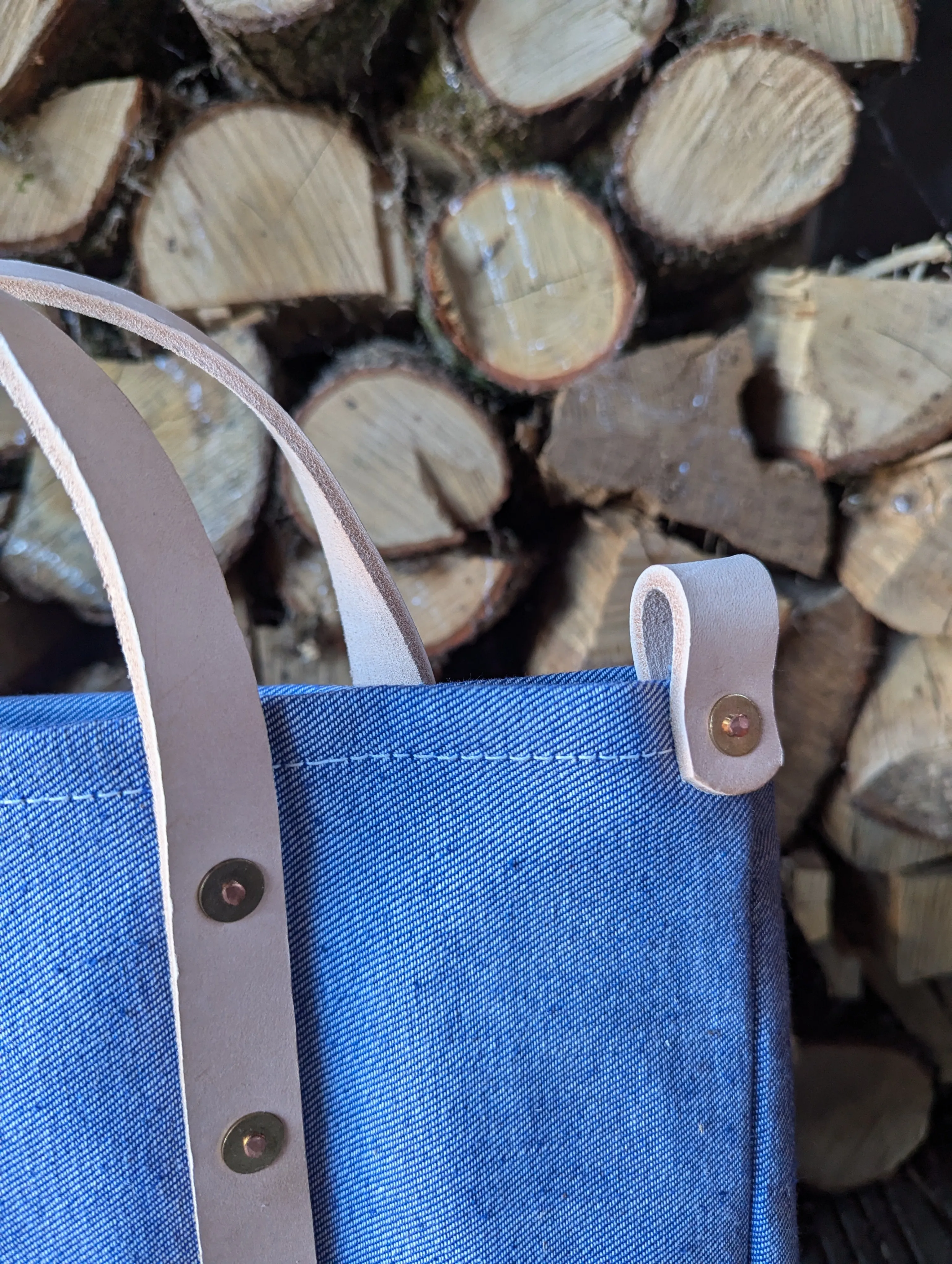 Tote bags, double-lined denim or canvas with leather handles