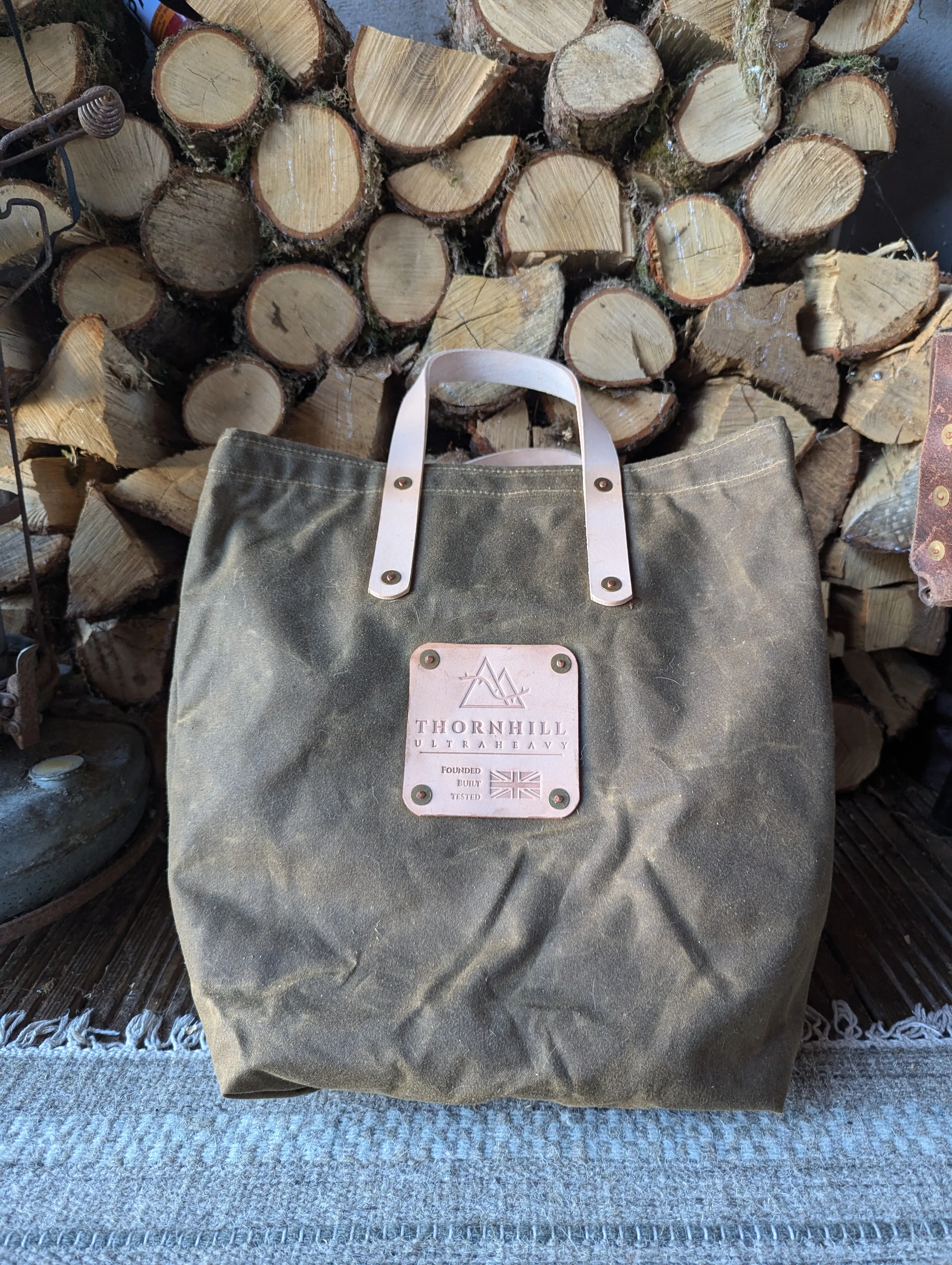 Tote bags, double-lined denim or canvas with leather handles