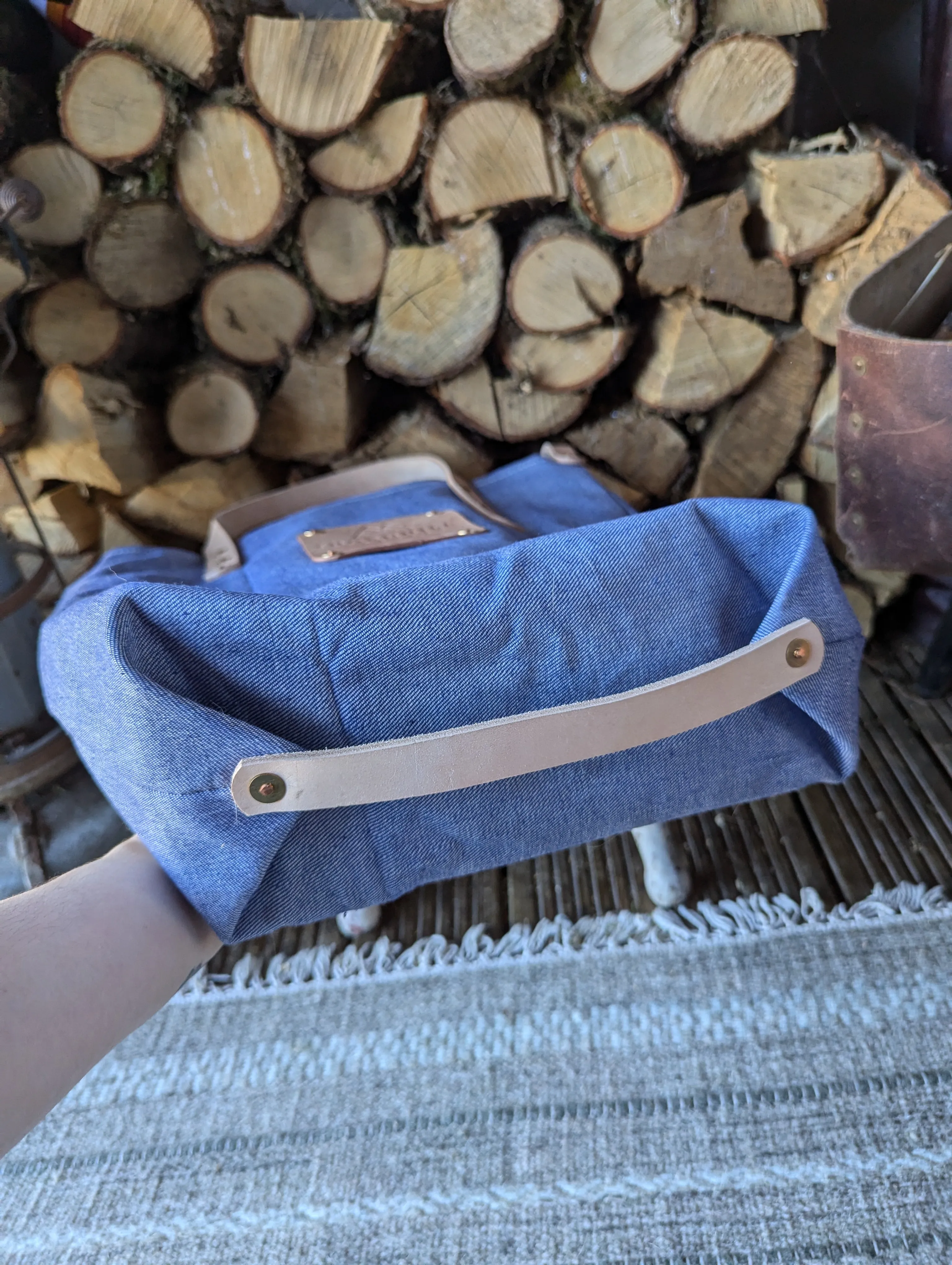 Tote bags, double-lined denim or canvas with leather handles